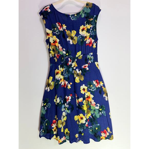 Maeve Floral Dress Women Small Blue Sleeveless Smocked Waist Pockets - Picture 2 of 11